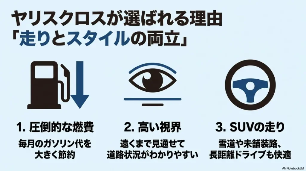 ヤリスクロスが選ばれる理由。圧倒的な燃費、高い視界、SUVの走りの3つのメリット