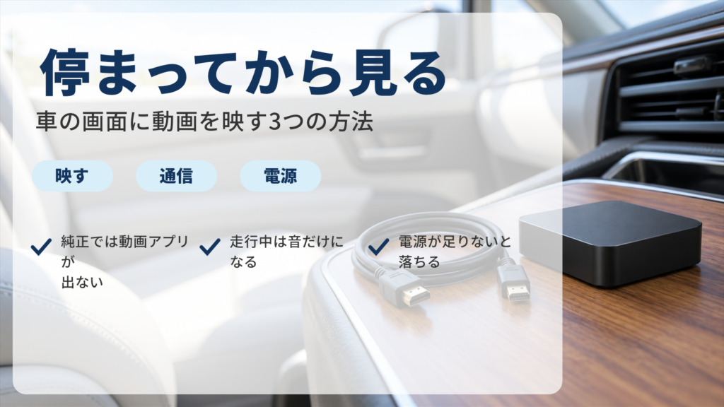 停車中に車の画面で動画を見る方法を整理した記事のバナー